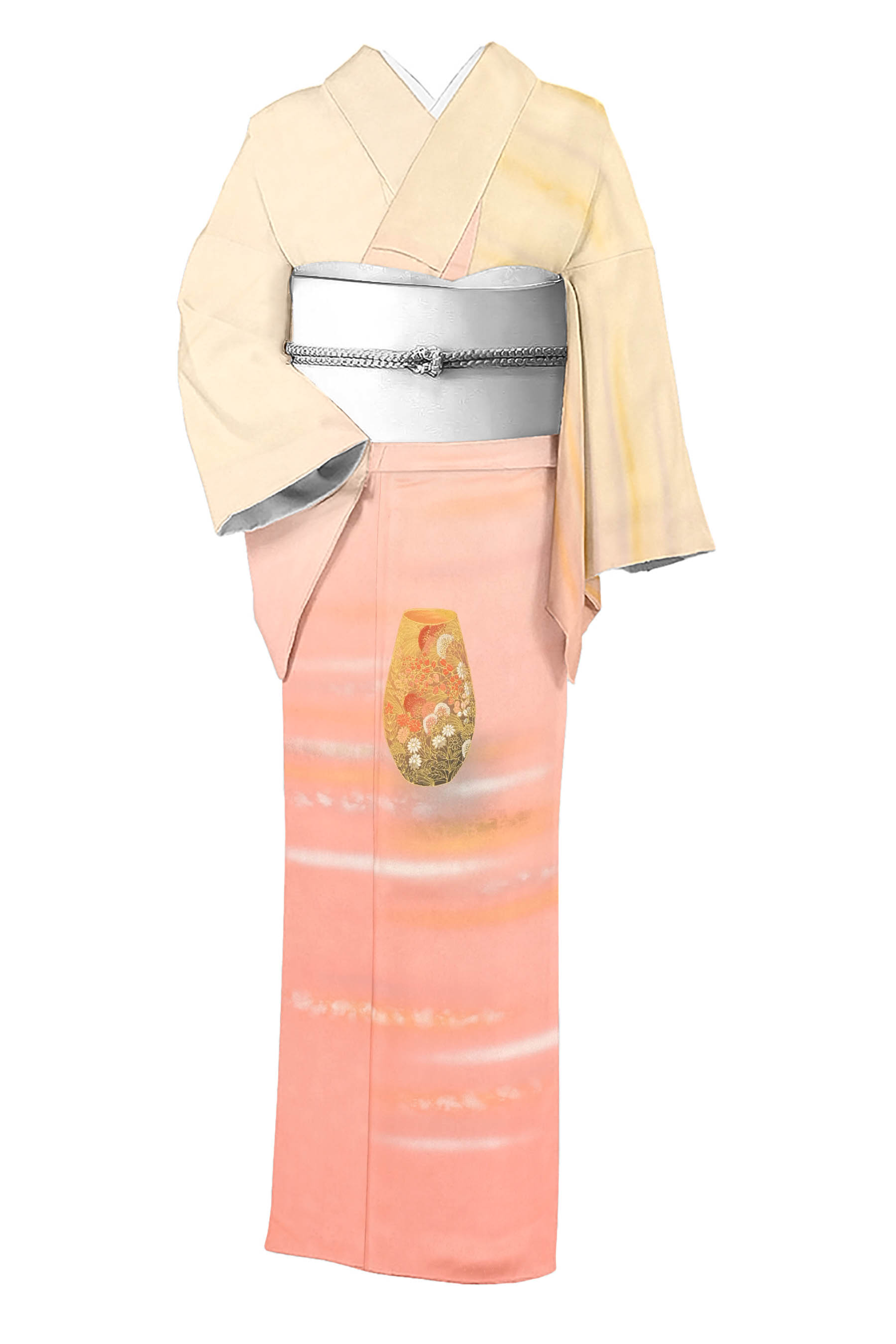 超美品　正絹　袷　訪問着　付け下げ　着物　 人間国宝 福田喜重　箔　164 人間国宝 福田喜重作 刺繍 訪問着 | 特選きものコレクション