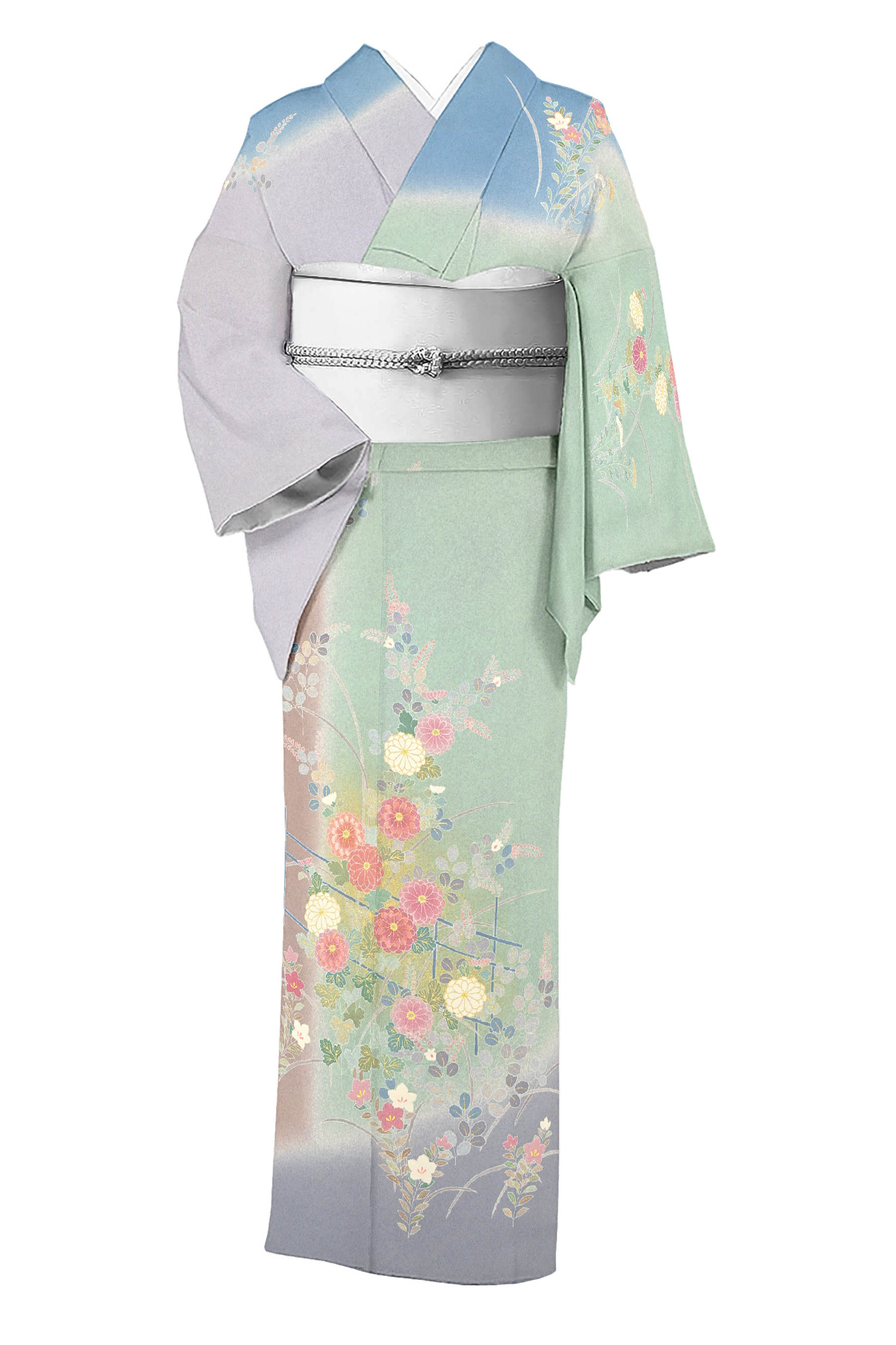 【松井青々】 京手挿し友禅訪問着 叩き染 ≪御仕立て上がり・中古品≫ 「風趣秋草図」 抑え彩りでシックに すっきりとした着こなしに 身丈154　裄66