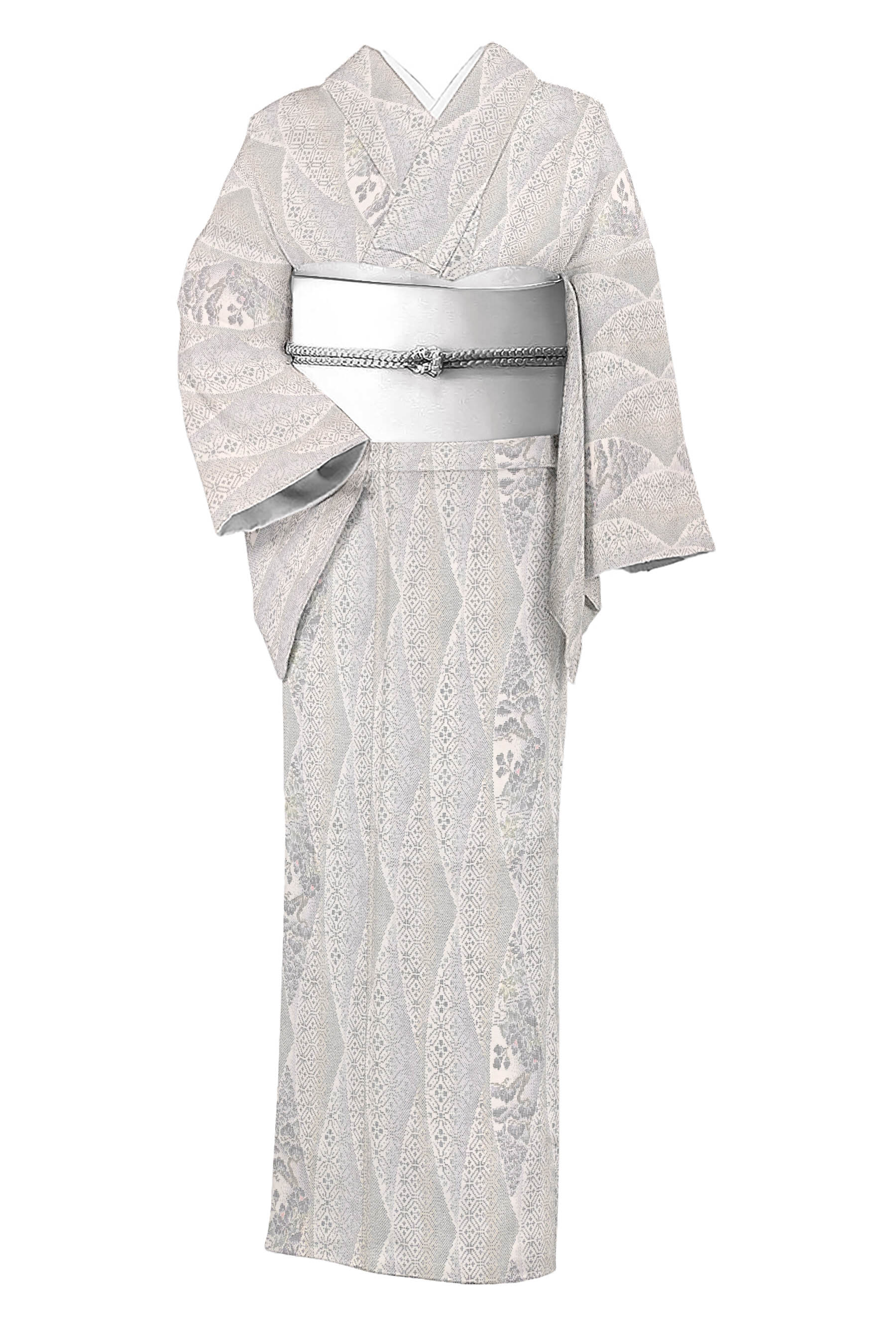 【発祥地白大島紬】 7マルキ式カタス・有色絣 御仕立てもの売り上げ高・中古美品 「弧取有職顕花植物」 浅はかと見ない白大島！ 余暇活動性気が大きいな一枚！ 身の丈150 裄65