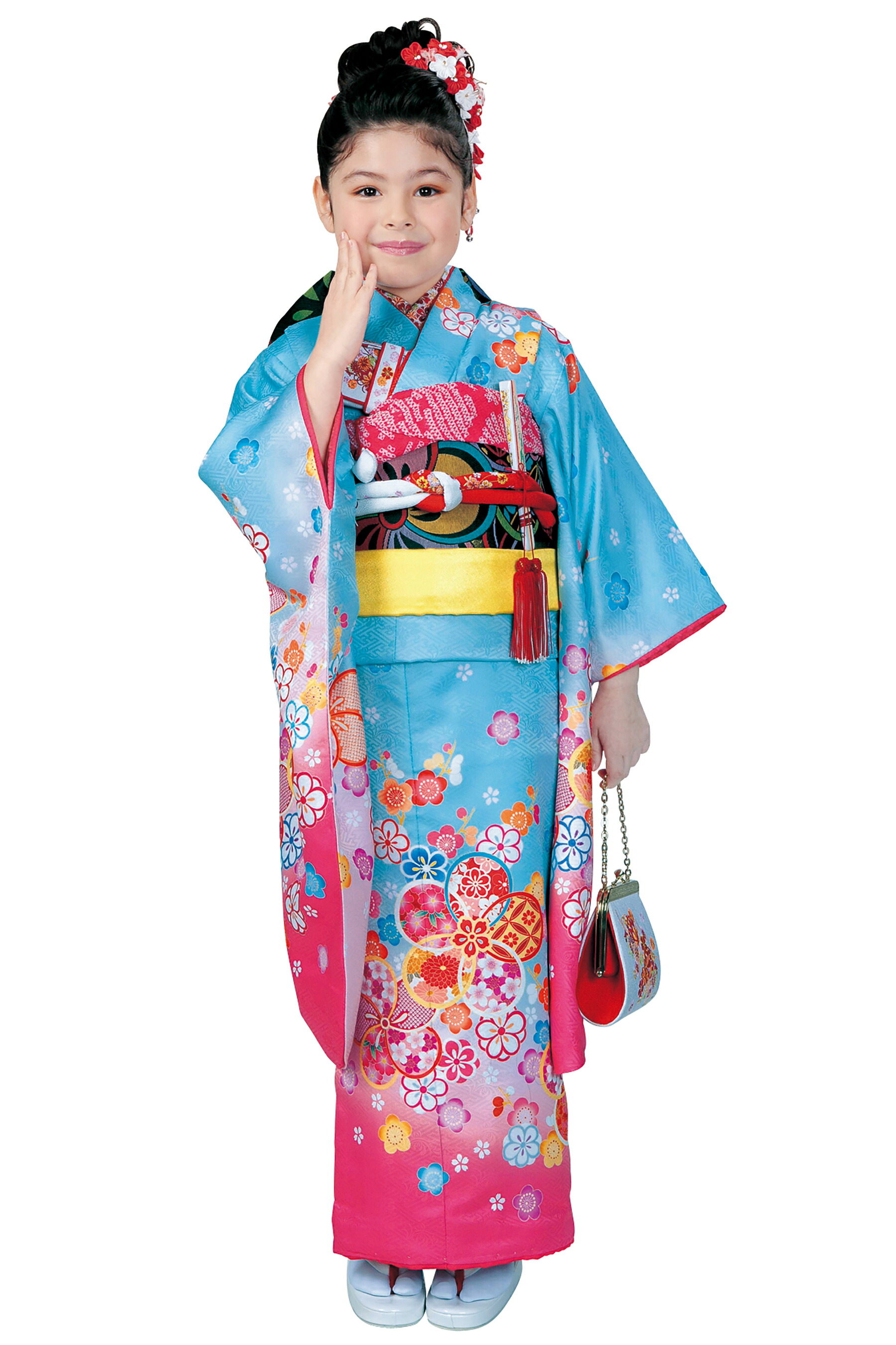 “Web押さえる売りわたす品！” ■【R・KIKUCHI/リョウコ・キクチ】 【７才お嬢さん用 七五三総締め書き割り】 No.72 水色 ☆しごきと帯揚げの色選べます！ 七五三の祝賀会、お正月などに！