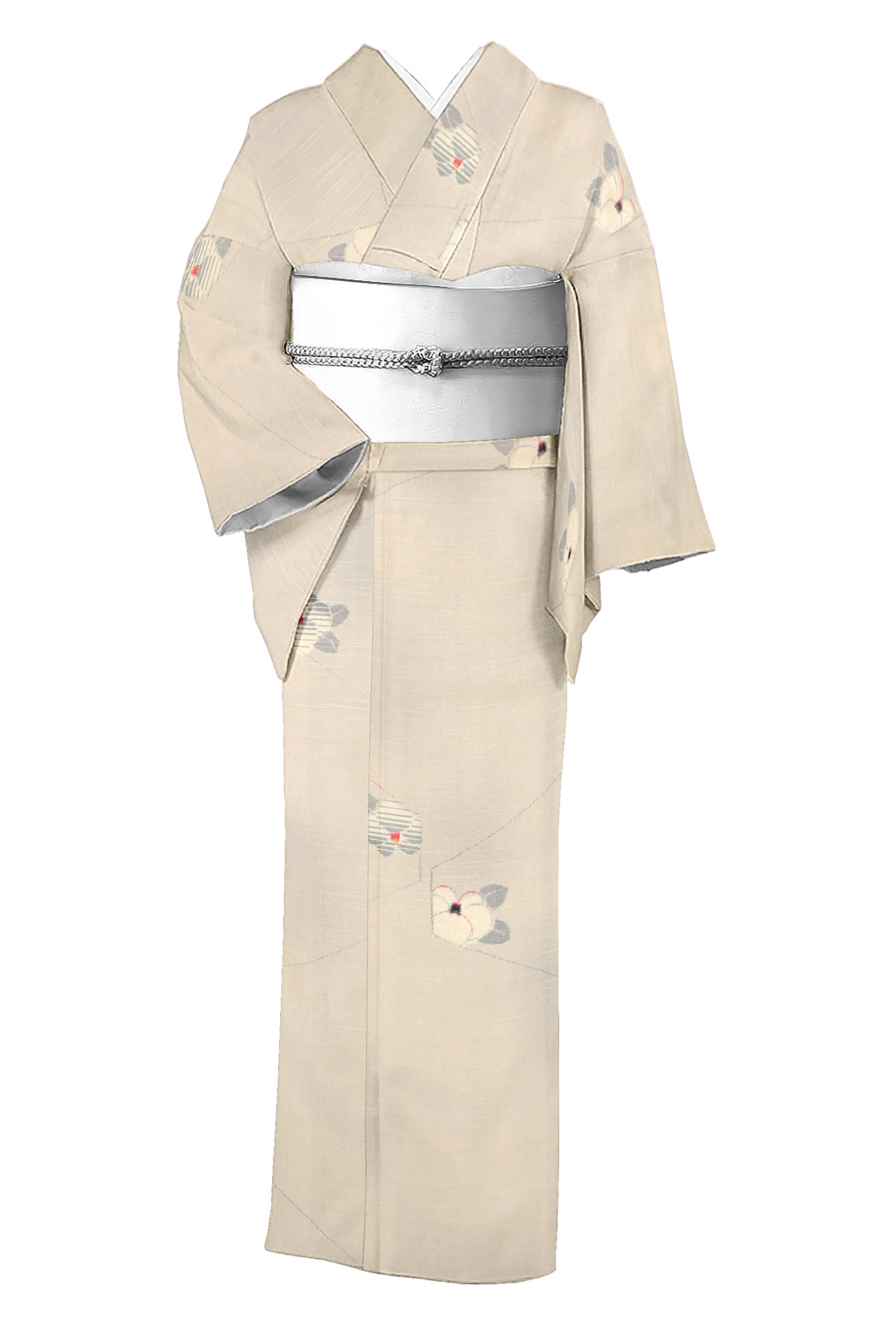 長尺◆日本製の確かな品◆紬・小紋などのおしゃれな着物に！上質正絹帯締め（ワイン） 京の染匠 特選創作友禅小紋 ≪仕・中古美品≫ 「暗華麗」