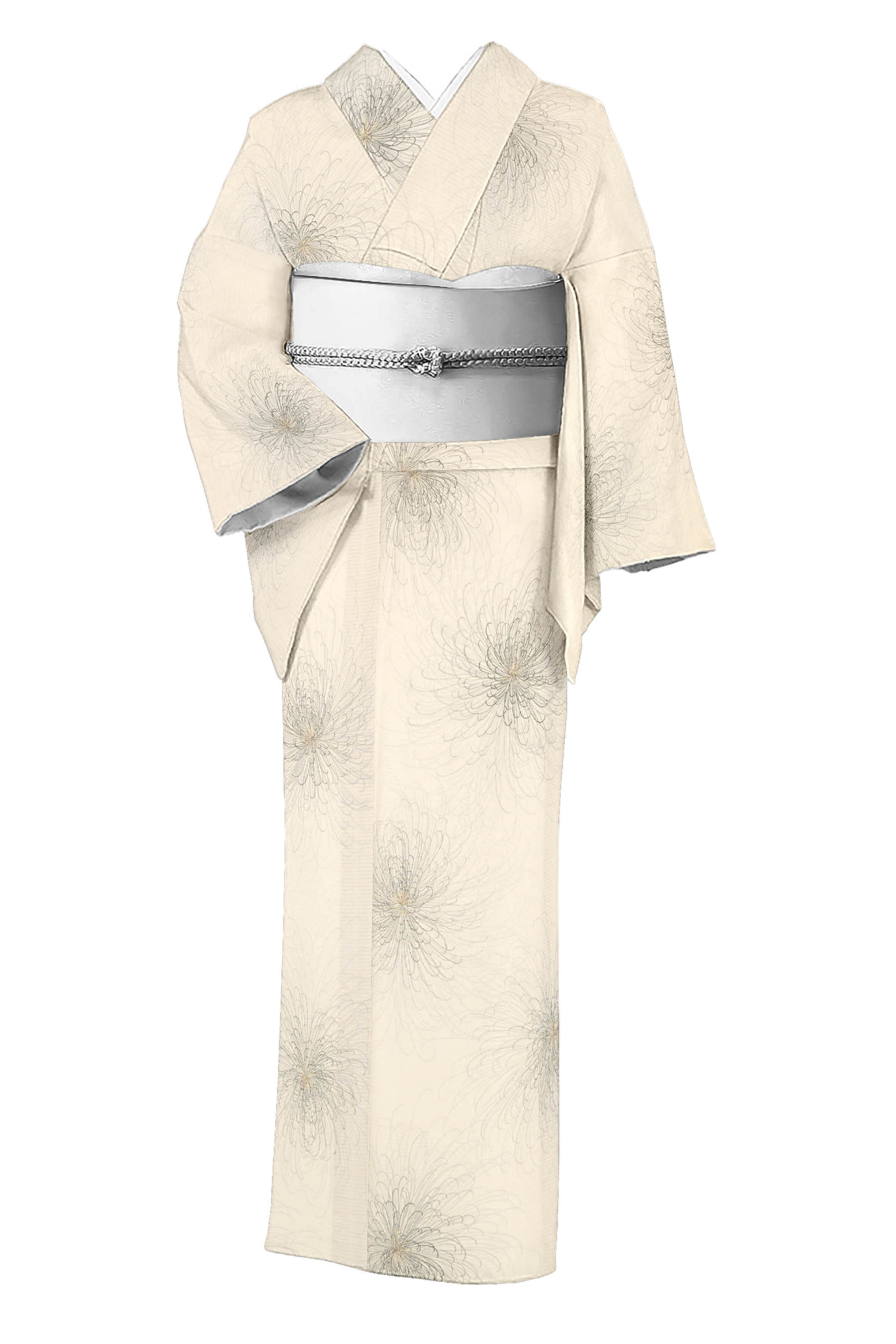 【15％OFFクーポン対象】【夏物】 【東レシルック】 絽縮緬小紋 ≪御仕立て上がり・新品≫ 「糸菊・白茶色」 淑やかに透ける夏姿 お手入れ簡単で重宝！ 身丈164　裄68.5