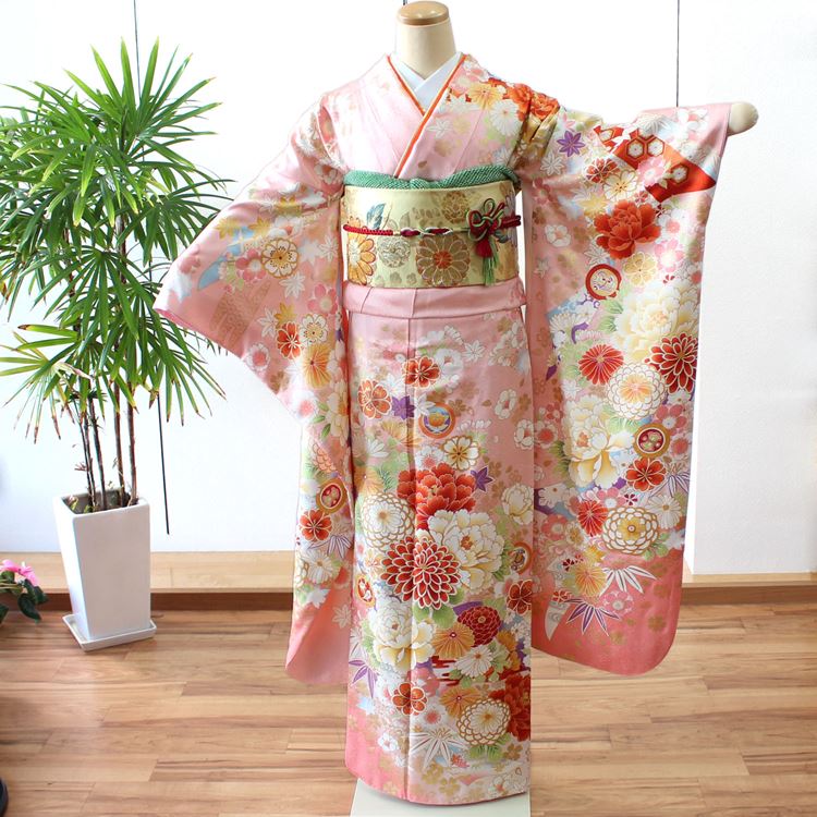 【レンタル】 振袖 レンタル 一般 結婚式 披露宴 結納 安い ネット 着物 高級 正絹 呉服屋 ピンク 菊 格安 フルセット 身長154.5cm-165.5cm ボカシ 古典 桜 花 NR-235 全国配送 宅配レンタル 通販 レトロ モダン おしゃれ 可愛い お買い物マラソン