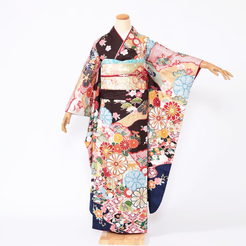 【レンタル】 振袖レンタル 成人式 振袖 茶 ブラウン 身長160cm-171cm 1月 2027年 安い 着物 高級 正絹 呉服屋 松竹梅 雲取り 鹿の子 流水 古典 モダン お洒落 豪華 フルセット トールサイズ 高身長さんおススメ NR-269 通販 シンプル 可愛い 45,370円