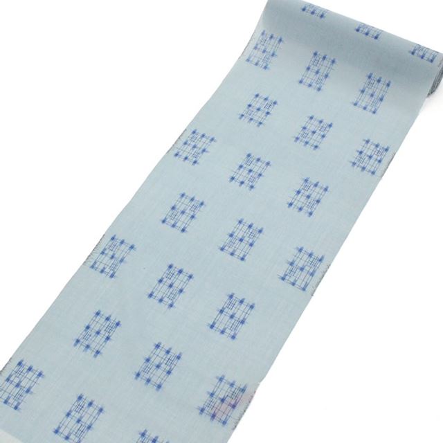 夏物 小紋 着物 女性用 レディース サマーウール 水色 絣 格子の柄 おしゃれ 新品 反物 お買い物マラソン