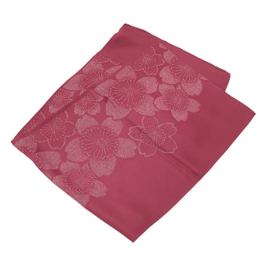 帯揚げ 振袖用 紫 赤紫 マゼンタ 桜 銀糸 正絹 絹100% 丹後ちりめん おびあげ セミフォーマル カジュアル 成人式 晴れ着 振り袖 お洒落 成人式 お宮参り ママ振袖 ママ振り 小物 アレンジ 購入|きもの京香
