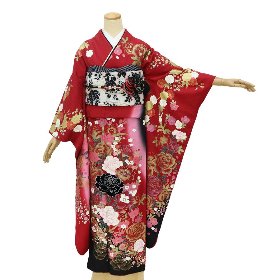 楽天市場】振袖 中古 フルセット 正絹 一式 成人式 着物 帯新品 袋帯