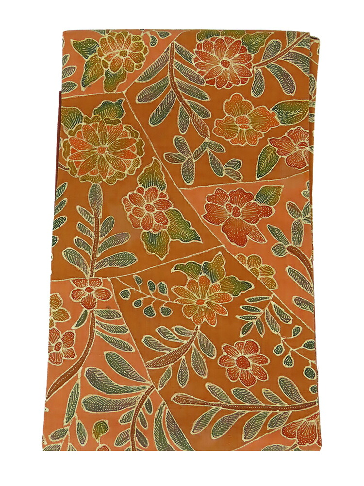 【中古】美品　紬　染め　九寸名古屋帯　花柄　薄柿色系 4,565円