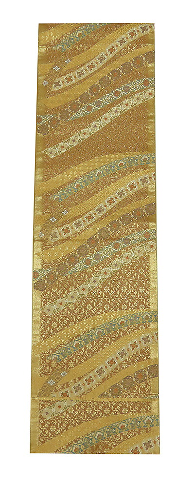 【中古】美品　六通柄　袋帯　草花　熨斗　紋柄　金色