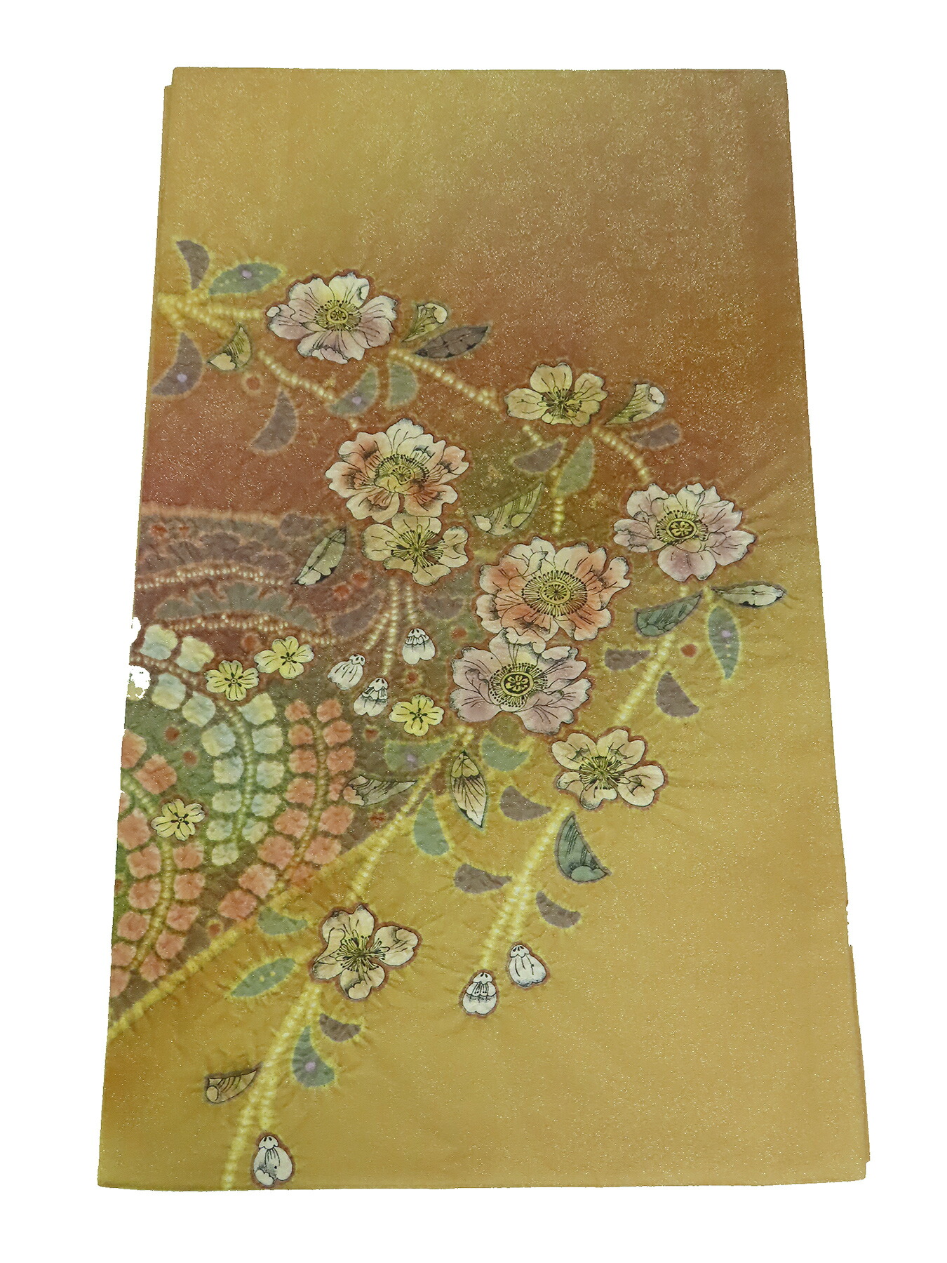 袋帯 草野一騎 辻が花 お太鼓柄 約454珊 金  【中古】美品 b3903587-3587rym