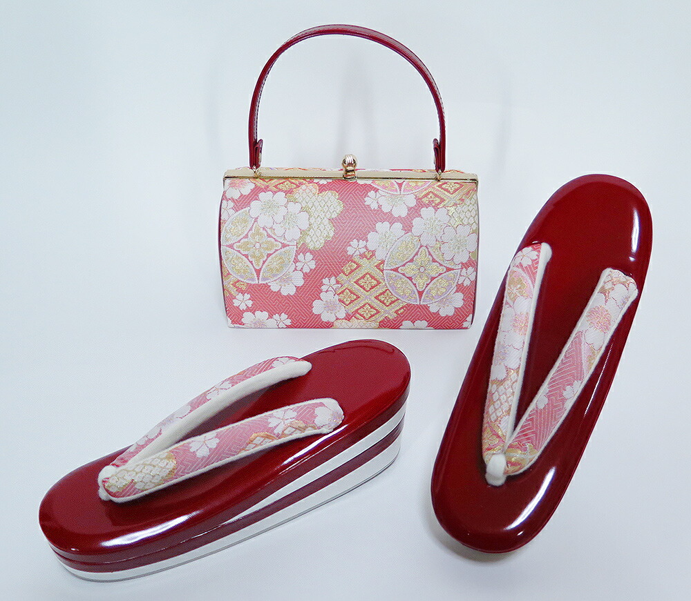 新品　振袖用　草履バッグセット　4段　厚底草履　24cm 赤　現品限り