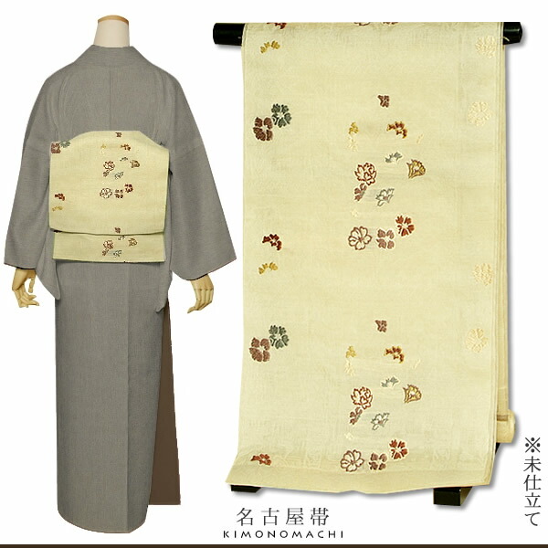 ♡泥染め大島と手書き縮緬名古屋帯♡ 名古屋帯 型染め紬地x泥藍染久留米絣 | 野の草