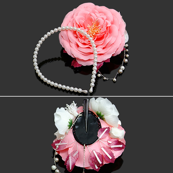 Kyoto Kimonomachi Furisode Hair Accessory Pink Flower And Chain Pearl Beads Headband For Ceremonies Rakuten Global Market