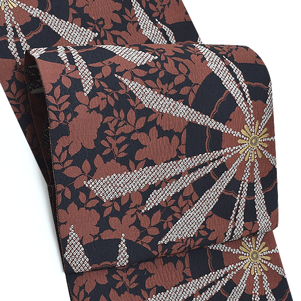 ユ16未使用九寸名古屋帯　花模様　正絹　仕立て上り美品 ユ16未使用九寸名古屋帯 花模様 正絹 仕立て上り美品 - メルカリ