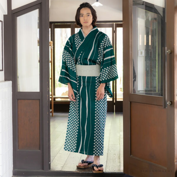 楽天市場 浴衣 メンズ 男性 夏着物 ポリエステル 市松よろけ縞 緑 サイズ M L Ll 2l 男浴衣単品 ポリエステル浴衣 男性用浴衣単品 紳士浴衣 ゆかた Yukata メール便不可 Ss2106men 京都きもの町