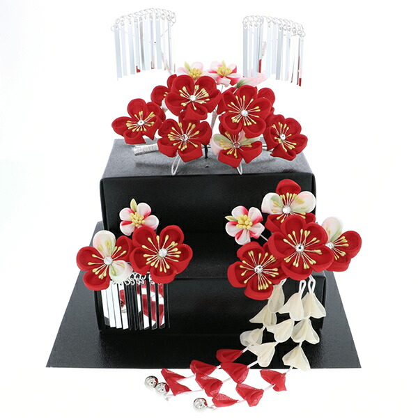 七五三早割10 Offcp9 3迄 七五三 髪飾り 7歳 七歳 髪飾り 七五三 勝山 3点セット 赤色 つまみの梅のお花 つまみ細工 赤 白 梅 花飾り かんざし 簪 髪飾りセット No 2104 H メール便不可 Movilesgarcia Com