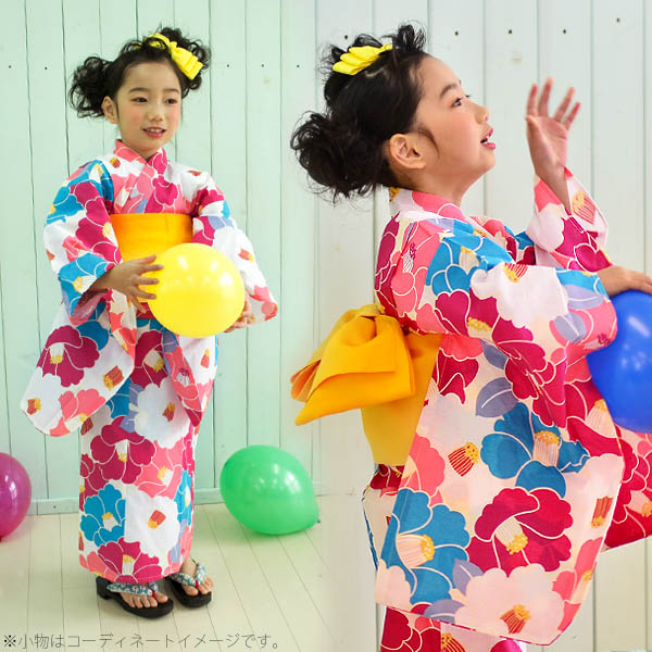 楽天市場 浴衣 子供 椿 子供 浴衣セット ラズベリー コバルトブルー 椿 150cm キッズ レトロ モダン 子供 浴衣セット 浴衣セット 女の子 ジュニア ピンク ブルー 椿 京都きもの町 メール便不可 Ss2106kkd15 京都きもの町