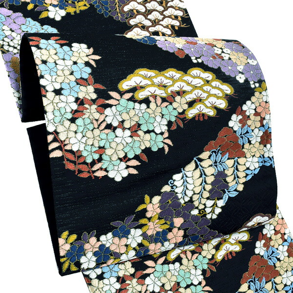 【Prices down4】礼装 袋帯「黒色　桃山裂取文様」未仕立て 正絹帯 礼装帯 フォーマル 【メール便不可】＜T＞｜京都きもの町