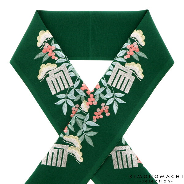 竹文様　沙綾地紋鹿の子絞りに花々刺繍の襟　ミドル丈ジャケット　重ね着 半襟 刺繍 刺繍半襟 半衿 刺繍半衿 おしゃれ かわいい 色無地