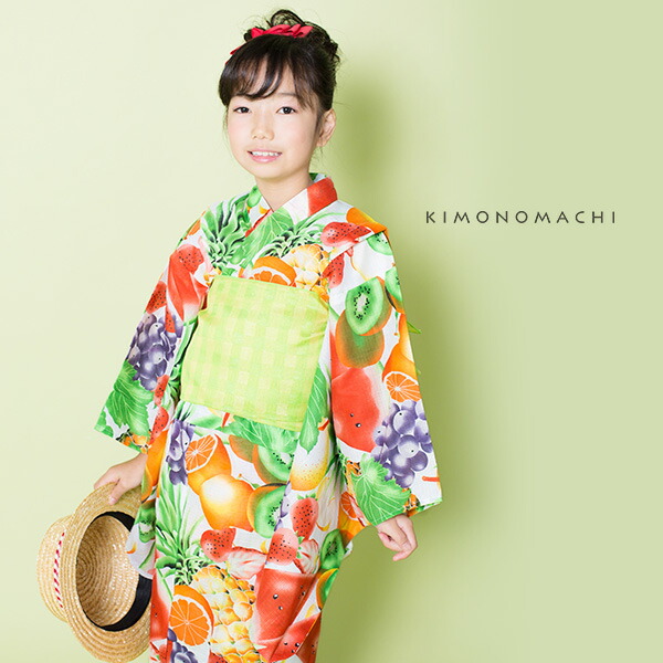 楽天市場 子供 浴衣2点セット トロピカルフルーツ 110 1 130 140 Cm キッズ ジュニア レトロ 古典柄 女の子 子ども 浴衣 変わり織り 子供浴衣 こどもゆかた 浴衣 帯セット 夕涼み会 夏祭り 花火大会 白 スイカ パイナップル メール便不可 京都きもの町