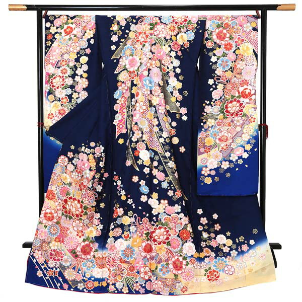 楽天市場】未仕立て 振袖 単品 「黒地 疋田、雪芝取りに牡丹