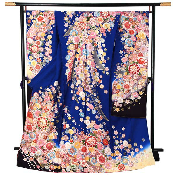 新品未使用　振袖 　未仕立て　 仮絵羽 　焦げ茶色系　牡丹　リメイク 054001.jpg