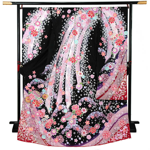専用ページ　振袖単品　未仕立て品　白×黒　銀彩 未仕立て 振袖 単品 「白×黒 青薔薇」 仮絵羽 振り袖 正絹 丹後