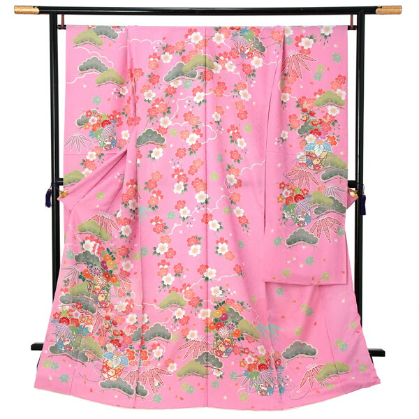 楽天市場】未仕立て 振袖 単品 「深緑色 薔薇と蝶」 仮絵羽