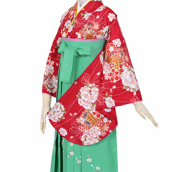【中古品】ジュニア用 振袖単品「赤 花くす玉に蝶」仕立て上がり 小振袖 着物 子ども 子供 キッズ ジュニア 女の子 卒業式 小学校 小学生 中学校 中学生 十三参り 十三詣り 1/2成人式 ハーフ成人式 貸衣装処分 レンタル処分品 【メール便不可】|京都きもの町