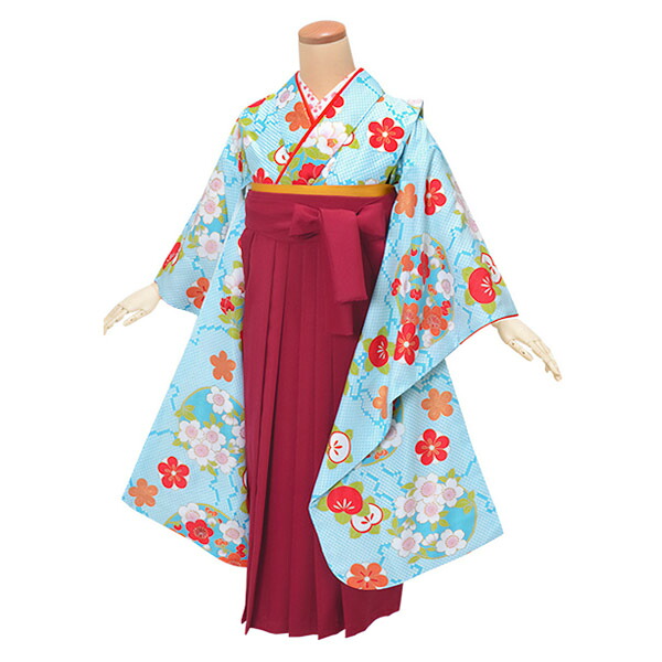 【中古品】ジュニア用 振袖単品「水色 鹿の子柄に花の丸」仕立て上がり 襦袢プレゼント 小振袖 着物 子ども 子供 キッズ ジュニア 女の子 卒業式 小学校 小学生 中学校 中学生 十三参り 十三詣り 1/2成人式 ハーフ成人式 貸衣装処分 レンタル処分品 【メール便不可】