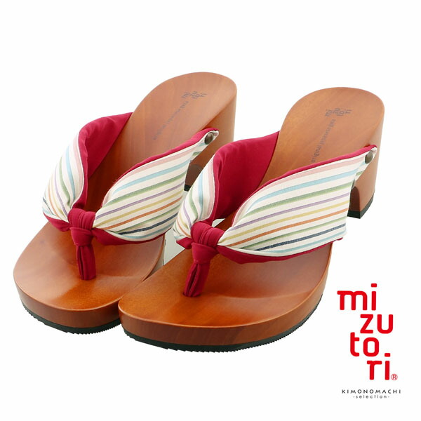 mizutori 花柄トングサンダル 赤 水鳥 下駄のみずとり（木製