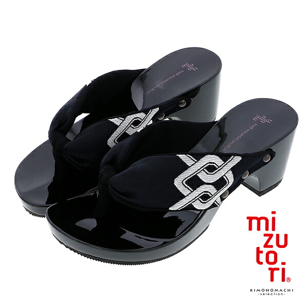 (母の日390円OFFCOUPON4/23迄)mizutori 下駄 レディース「hitete 吉原つなぎ/黒・黒 KCB-18」みずとり 水鳥 女性下駄単品 日本製 足が痛くなりにくい 履き心地の良い下駄 女下駄 女性 浴衣・夏着物に 浴衣下駄【メール便不可】