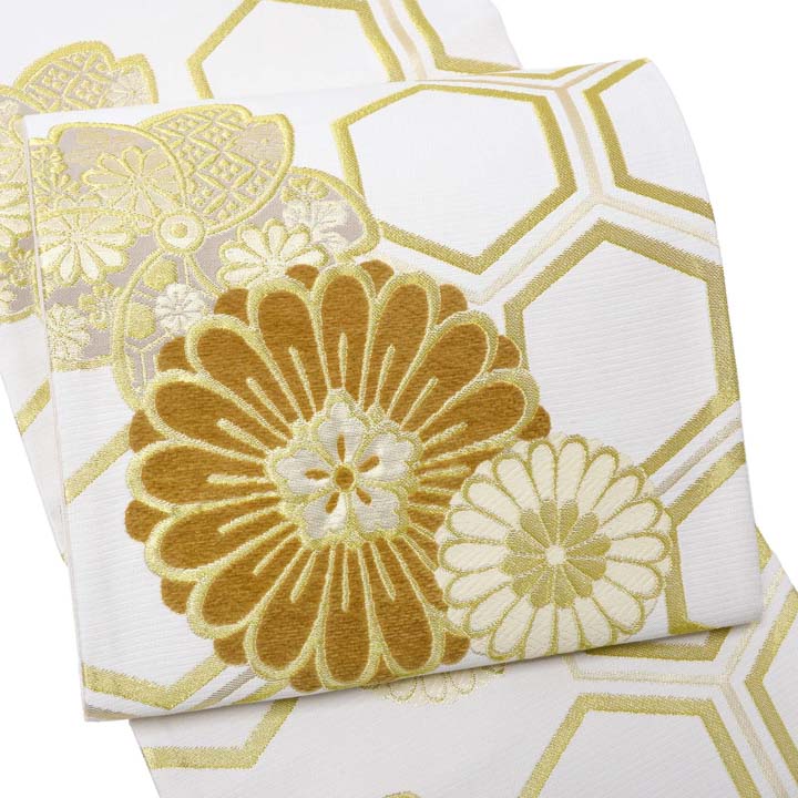S*O様 袋帯 白 金 ゴールド 花 S*O様 袋帯 白 金 ゴールド 花 obi389m-3631_1.jpg