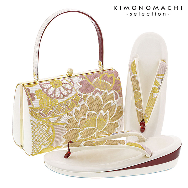 和装小物　着物　成人式　振袖　バッグ草履セット　ゴールド　バッグ　草履　花柄　桜 オプション小物レンタル】草履バッグセット 桜柄 ゴールド