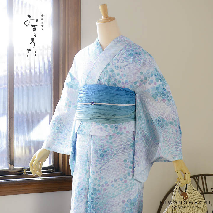 絽　浴衣　未使用 浴衣 レディース ブランド浴衣 単品「みすゞうた 花と鳥 紺鼠色