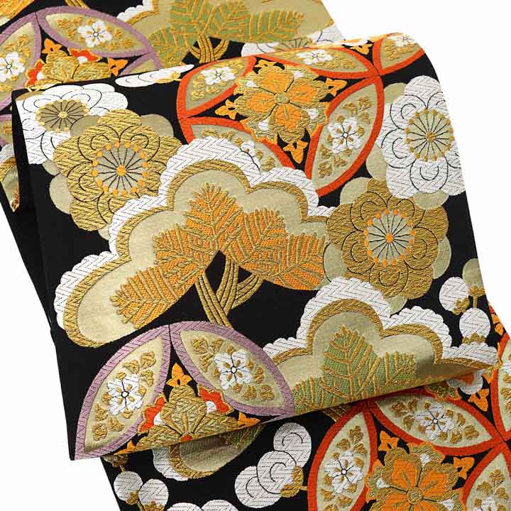 楽天市場】西陣織 袋帯 単品 お仕立て上がり「黒色 七宝花文