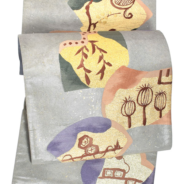 楽天市場】【新古品】「鉄紺地 唐草地模様 牡丹鼠 黄緑 紫の葉散らし