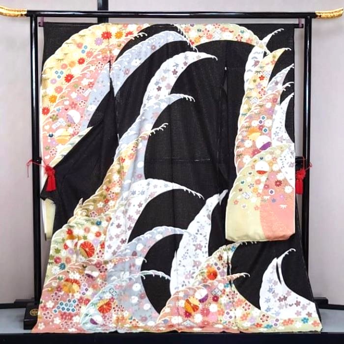 売り尽くしセール！金駒刺繍　振袖　フルセット　本格派 金駒刺繍の振袖｜四季花に熨斗｜大阪・京都のみやたけ工房