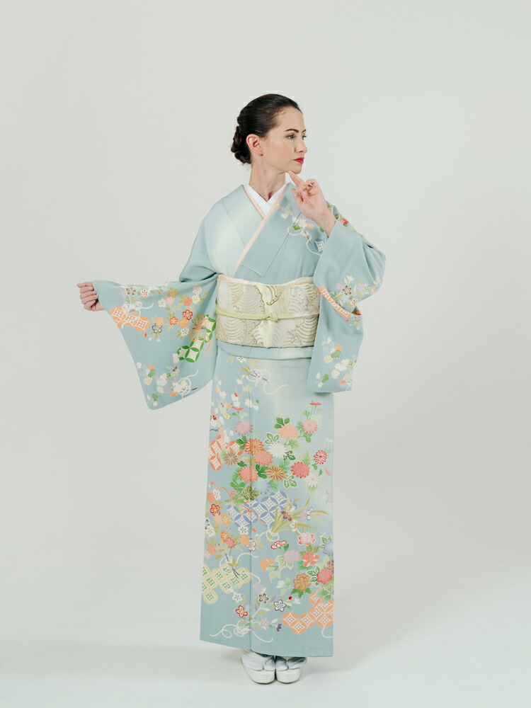 【50％OFF! 百貨店SALE】 【賃貸】【御芽出度・卒式向けの短い訪問着賃貸】短い訪問着 御膳上等 七五三 お宮参り 卒式 はいり込む式 卒園式 御芽出度 水色 京友禅 名著 花 大いさML 品番：h－４５３