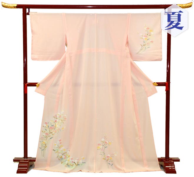 【レンタル】 訪問着 レンタル 絽 夏 盛夏 7月 8月 結婚式 お宮参り お茶会 参列 パーティー 七五三 ピンク 古典 花柄 MLサイズ 品番：n-2