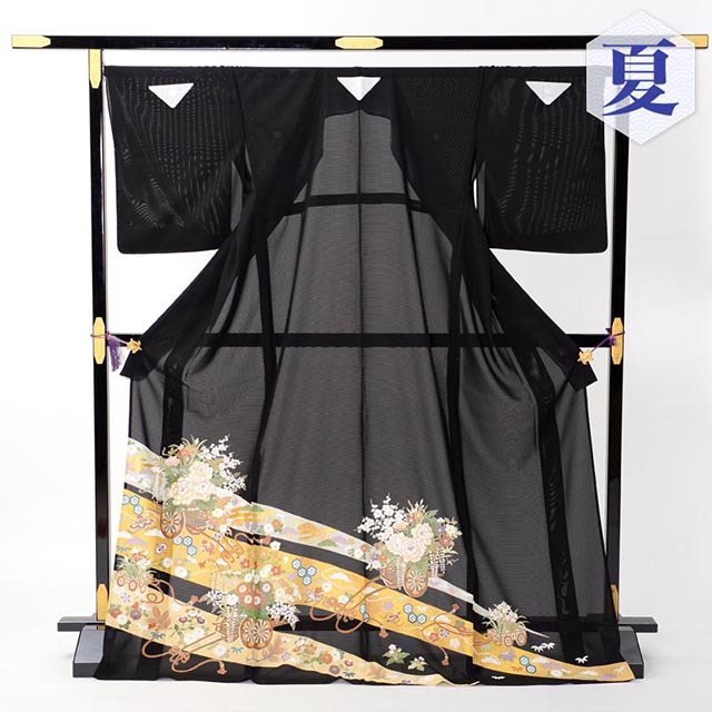 【レンタル】 黒留袖レンタル 着物レンタル 留袖 絽 フルセット 黒留袖 レンタル 結婚式 披露宴 レンタル 母親 親族 列席者 おすすめ 貸衣装 正絹 姉妹 叔母 伯母 夏 盛夏 7月 8月 【品番：rt-14】 50代｜着物レンタル美装館