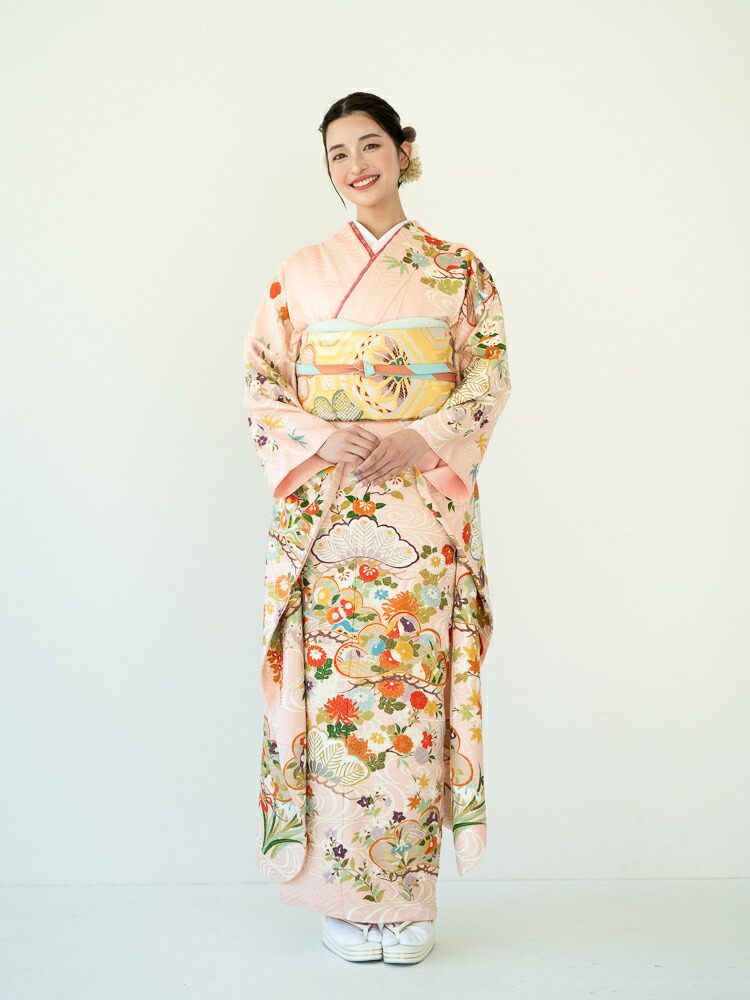 【レンタル】 成人式 ご予約受付中■ 振袖レンタル 振袖 セット フルセット ピンク 古典柄 結婚式 結納 卒業式 高級 友禅 花柄 観世水 松 品番：k-017