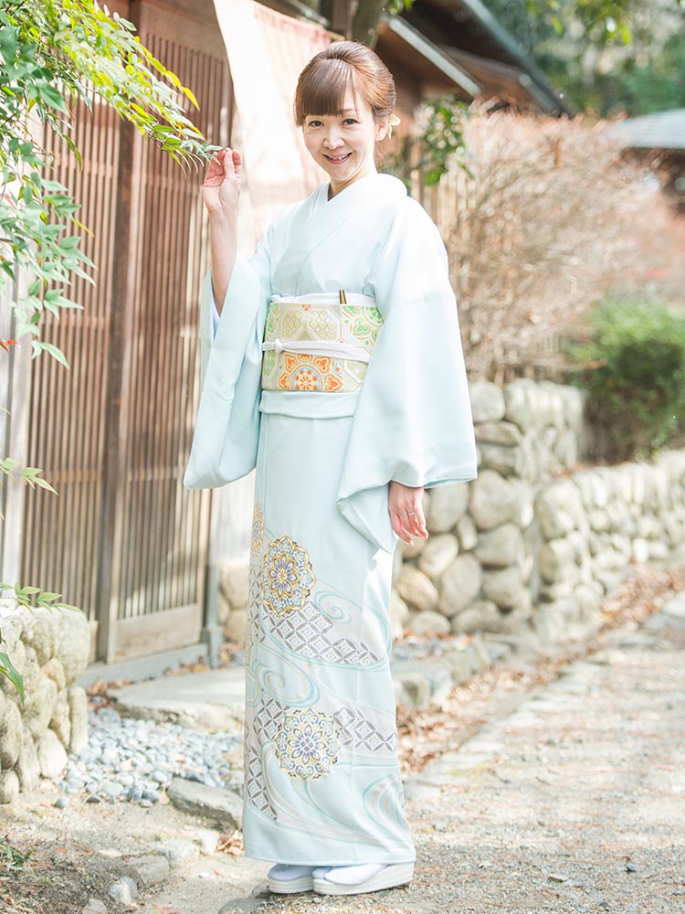 【レンタル】【高級色留袖レンタル】色留袖 高級 レンタル フルセット 結婚式 パーティー 叙勲 姉妹 親戚 主賓 水色 正倉院文様 背が高い 古典柄 LLサイズ 品番：I-624 トールサイズ
