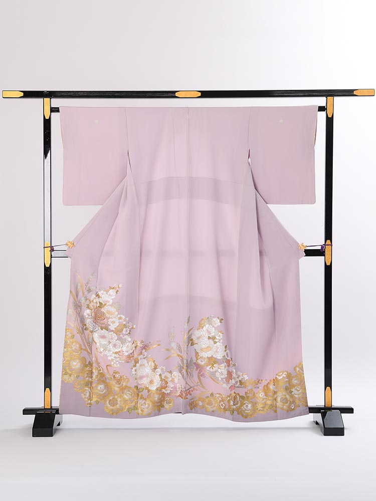 【レンタル】 色留袖レンタル 着物レンタル 留袖　桂由美 「洋風・花柄」 フルセット 色留袖 レンタル 結婚式 披露宴 叙勲式 親族 列席者 おすすめ 貸衣装 正絹 姉妹 叔母 伯母 紫 薔薇 バラ チャペル 小さい MSサイズ 【品番：i-yumi-253】