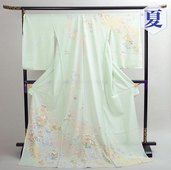 【レンタル】 訪問着 レンタル 絽 夏 盛夏 7月 8月 結婚式 お宮参り お茶会 参列 パーティー 七五三 緑 黄緑 古典 花柄 MLサイズ 品番:n-16|着物レンタル美装館