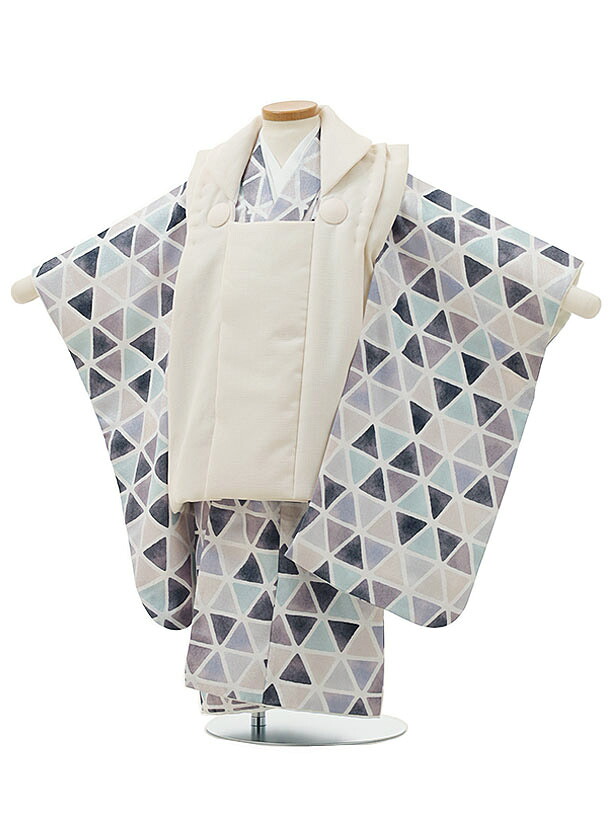 七五三ﾚﾝﾀﾙ(3歳男の子/被布)3196/ｵﾌﾎﾜｲﾄ×ﾌﾞﾙ-ｳﾛｺ レンタル 七五三 子供和装 被布コート 貸衣装☆新品足袋プレゼント☆fy16REN07【レンタル】