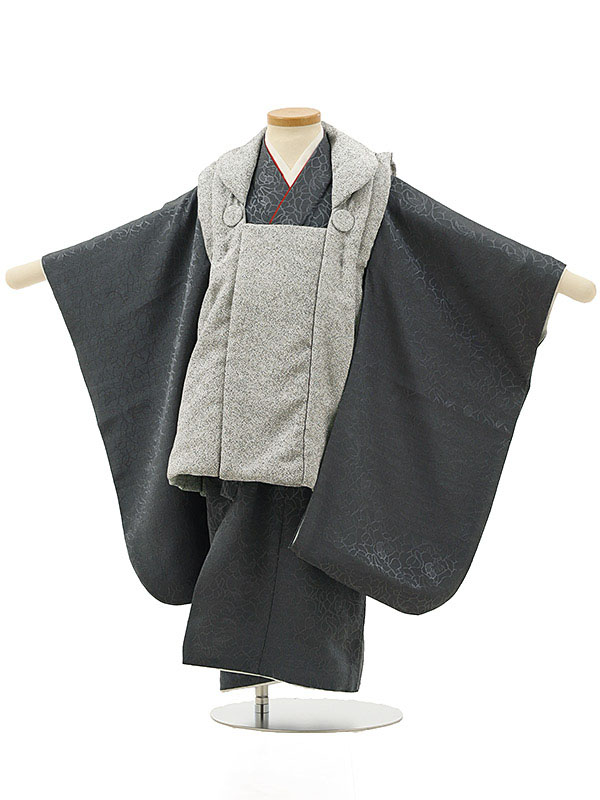 七五三 着物レンタル 3歳 男の子 被布（3歳男の子）七五三(3歳男の子/被布)A273 白地黒鮫文様 ×グレー花 レンタル 3歳 男児 753 着物 男の子 着物レンタル きものレンタル 七五三 きもの レンタル おとこのこ 貸衣装☆新品足袋プレゼント☆fy16REN07【レンタル】