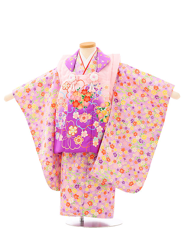 女の子 七五三 被布セット ３女児 女の子 袴不要 女の子 3歳 753レンタル 貸衣装 Fy16ren07 七五三 レンタル 往復送料無料 七五三 七五三 3歳 三歳 七五三 3歳 女の子 被布 ３歳の着物レンタル 女の子 A310ピンク紫 薄紫小花 レンタル 3歳 女児 753 着物 3歳 女の子
