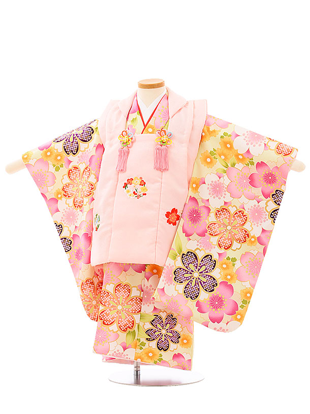 七五三 着物 レンタル 3歳 女の子 被布 セット ３歳の着物レンタル（女の子）A316薄ピンク&times;薄緑桜 レンタル 3歳 女児 被布 七五三 753 着物 三歳 女の子 かわいい 着物 お祝い着 3才 きものレンタル おんなのこ 新品足袋プレゼント 被布コート fy16REN07【レンタル】｜きものレンタルのお店　アビー