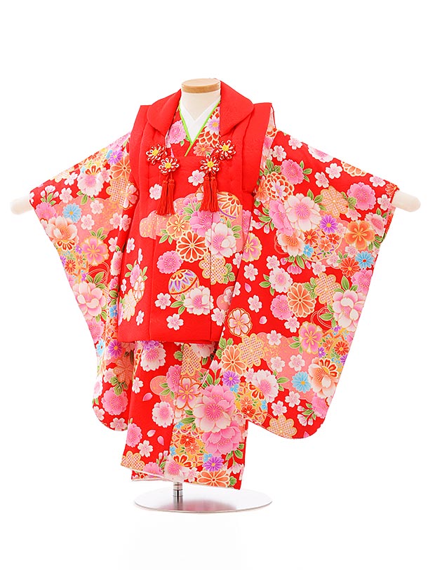 被布セット ３女児 女の子 袴不要 3歳 被布 貸衣装 七五三 着物 3歳 七五三 七五三 着物 女の子 753レンタル 七五三 3歳 女の子 三歳 往復送料無料 正絹 女の子 被布 ３歳の着物レンタル 女の子 A343赤 赤小花まり レンタル 3歳 女児 753 着物 3歳 女の子 着物 七五三